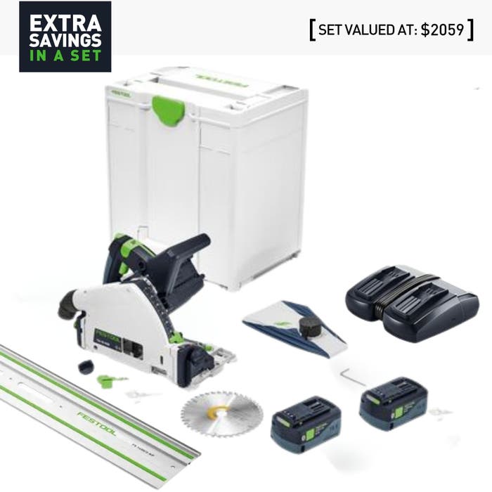Festool® TSC 55K 18V 160mm Cordless Plunge Saw 5.0 Ah XL Set in Systainer with 1400mm Rail
