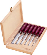 Retro Red Handle Bench Chisel Set 6pce in Wooden Storage Box