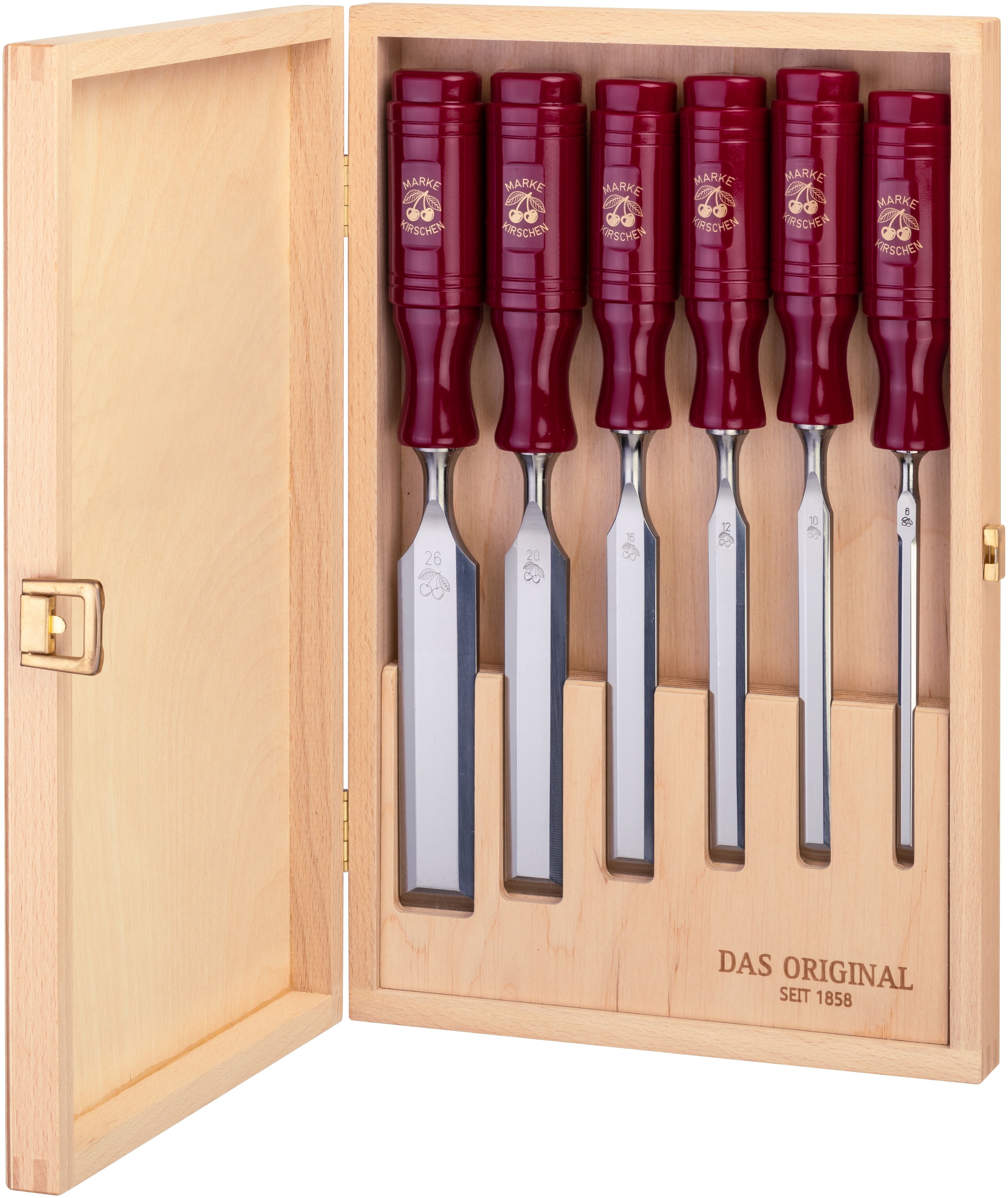 Retro Red Handle Bench Chisel Set 6pce in Wooden Storage Box