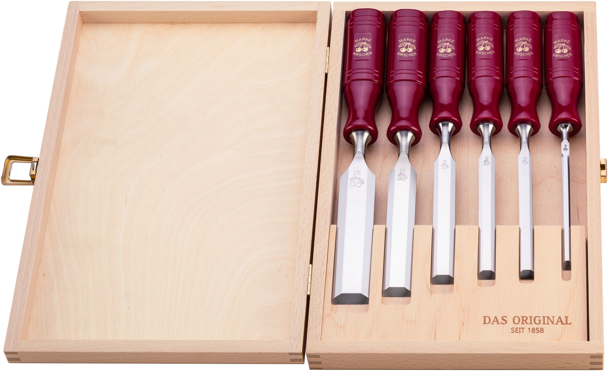 Retro Red Handle Bench Chisel Set 6pce in Wooden Storage Box