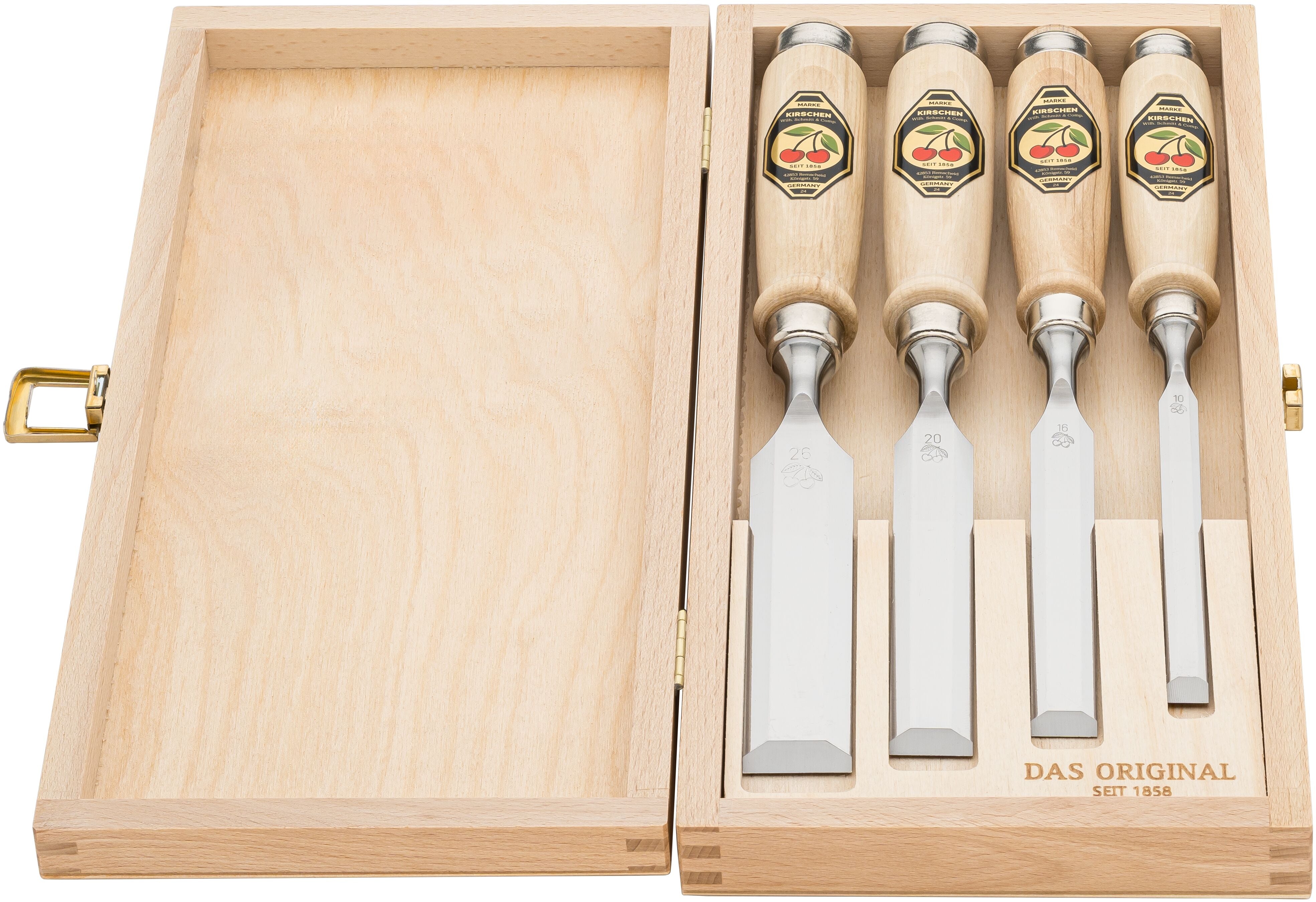 Timber Handle Bench Chisel Set 4pce in Wooden Storage Box