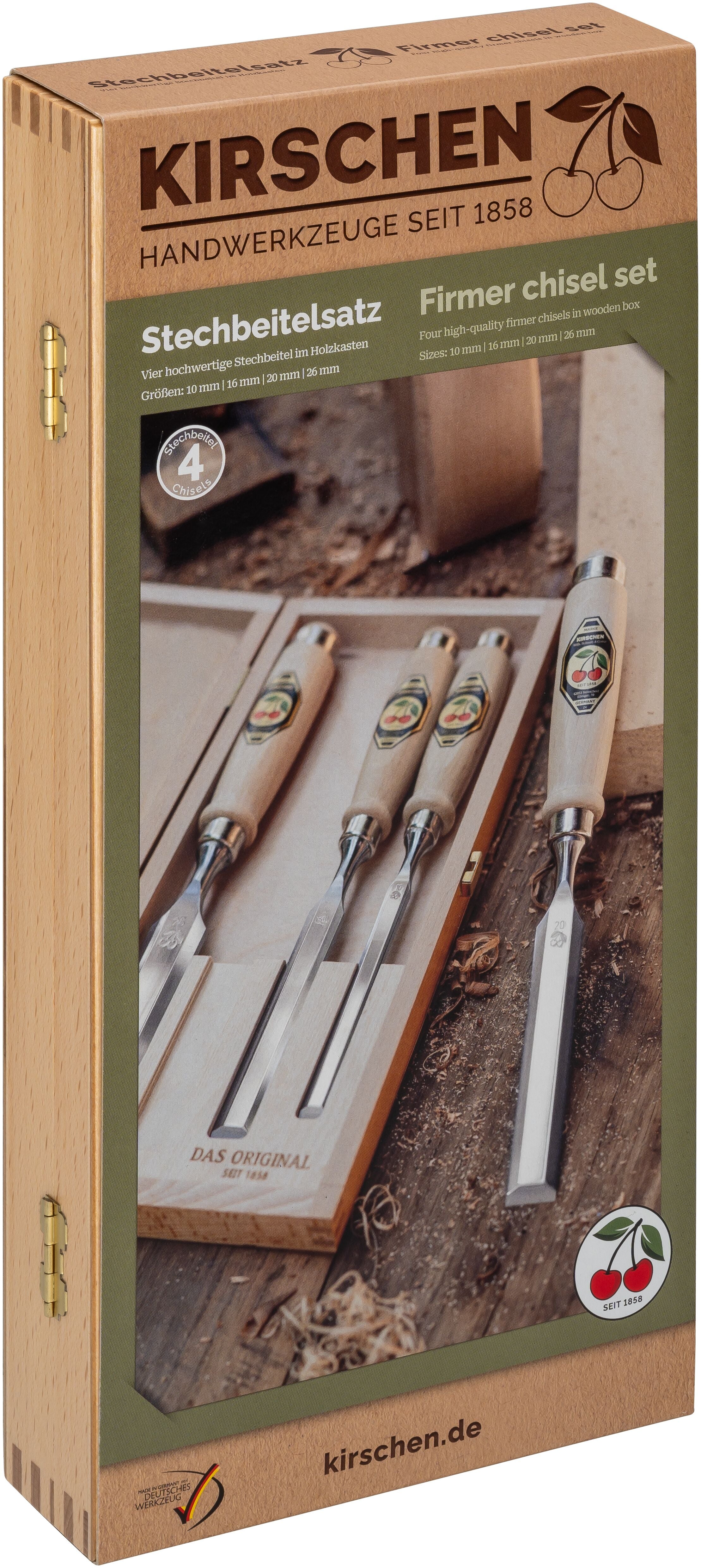 Timber Handle Bench Chisel Set 4pce in Wooden Storage Box