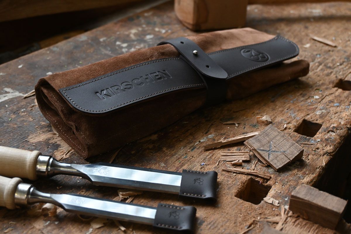 Timber Handle Bench Chisel Set 4pce in Leather Storage Roll