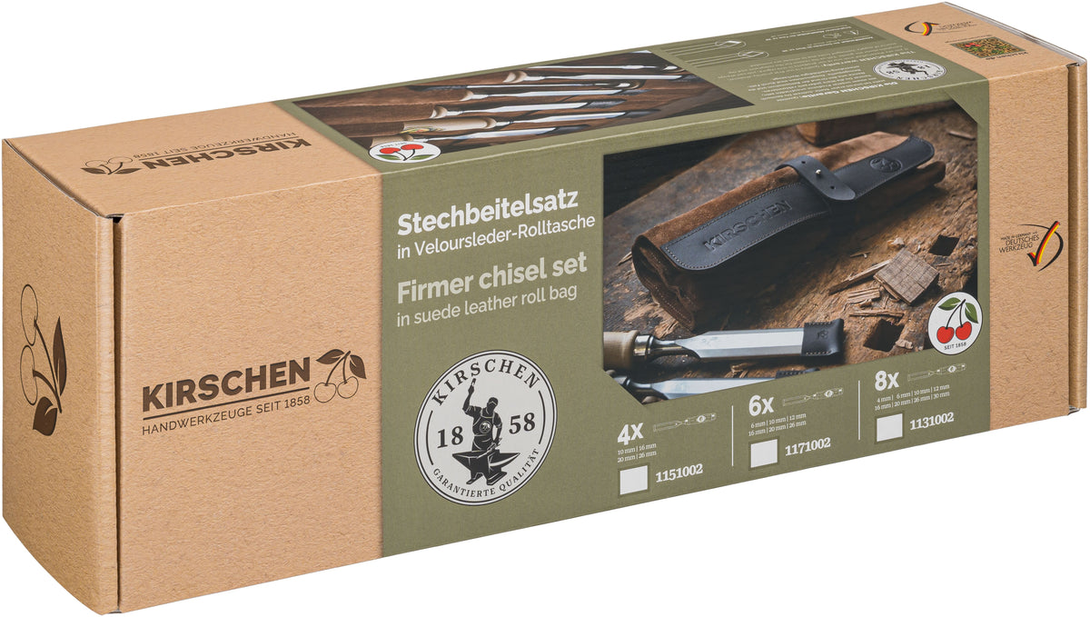 Timber Handle Bench Chisel Set 4pce in Leather Storage Roll
