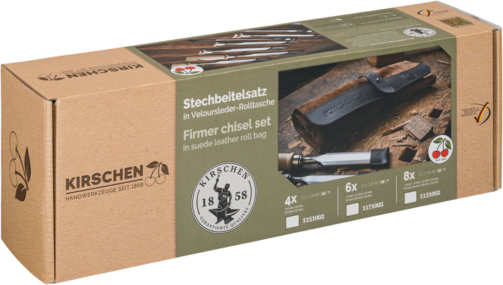 Timber Handle Bench Chisel Set 6pce in Leather Storage Roll