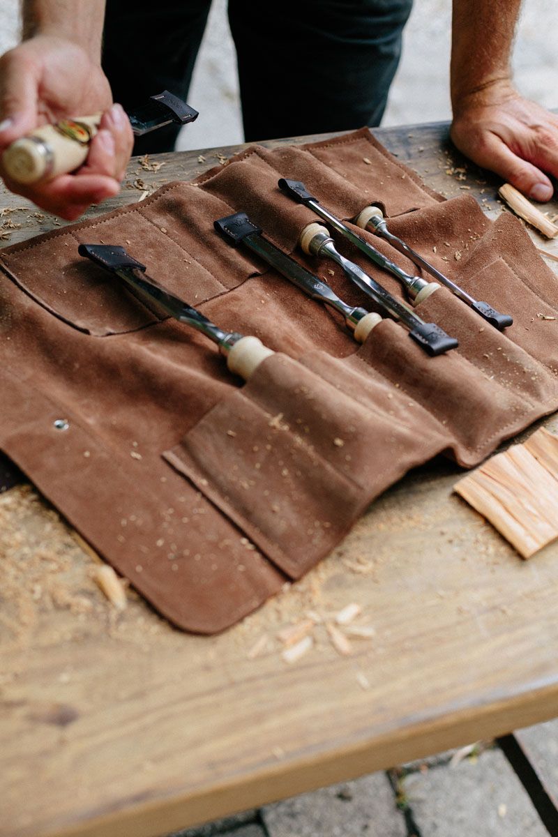 Timber Handle Bench Chisel Set 6pce in Leather Storage Roll