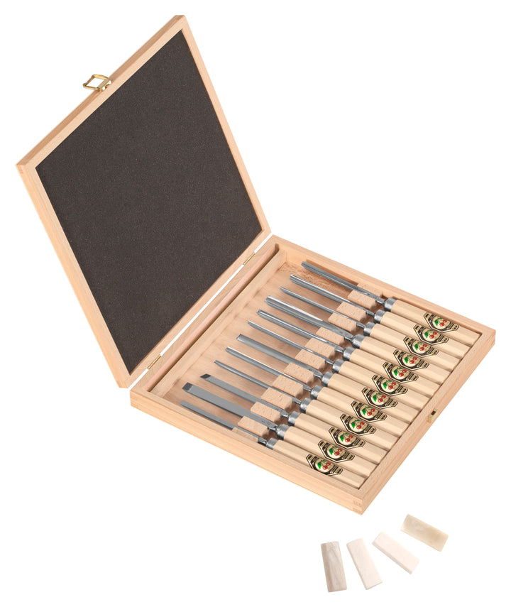Woodcarving Chisel Set of 12 In Wooden Storage Box