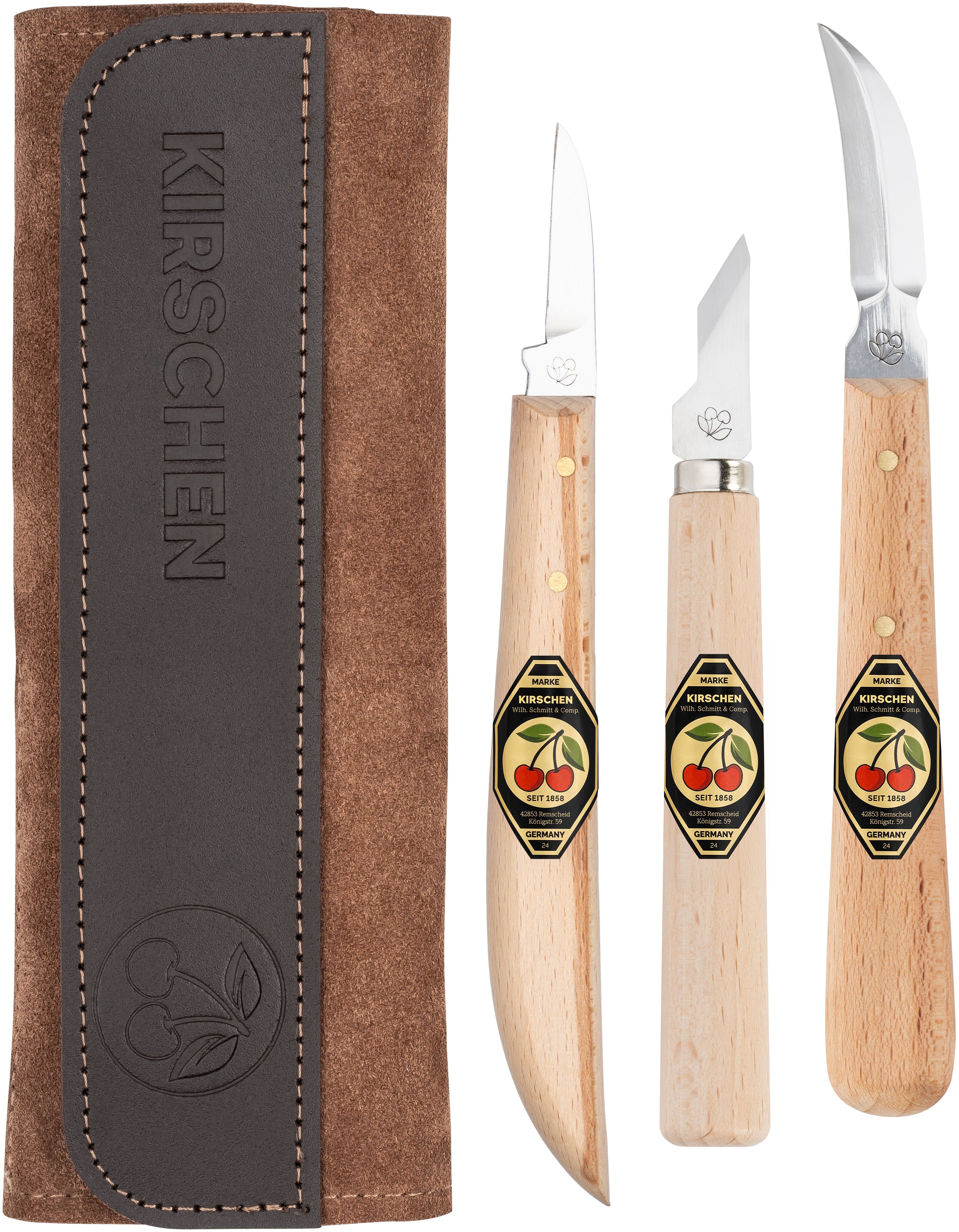 3pce Chip Carving Knife Set in leather roll