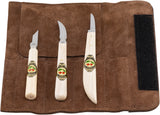 3pce Chip Carving Knife Set in leather roll