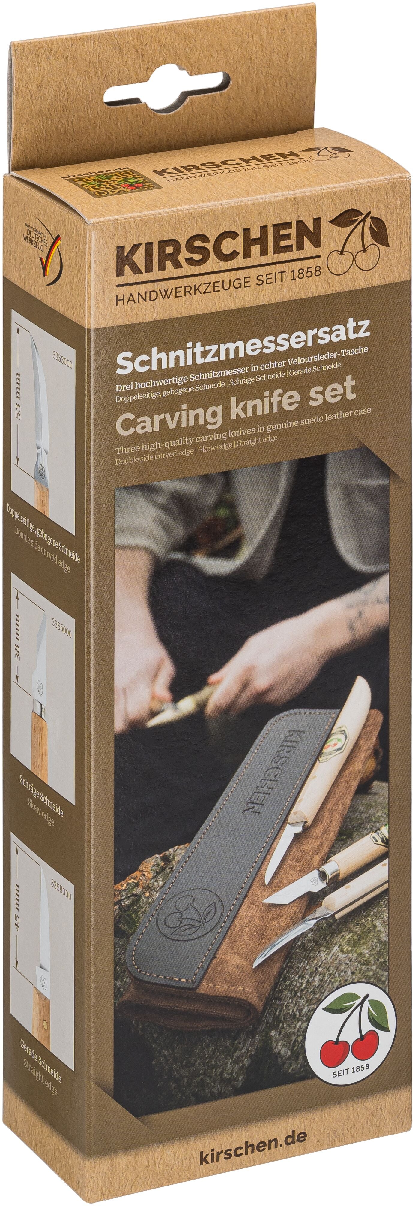 3pce Chip Carving Knife Set in leather roll