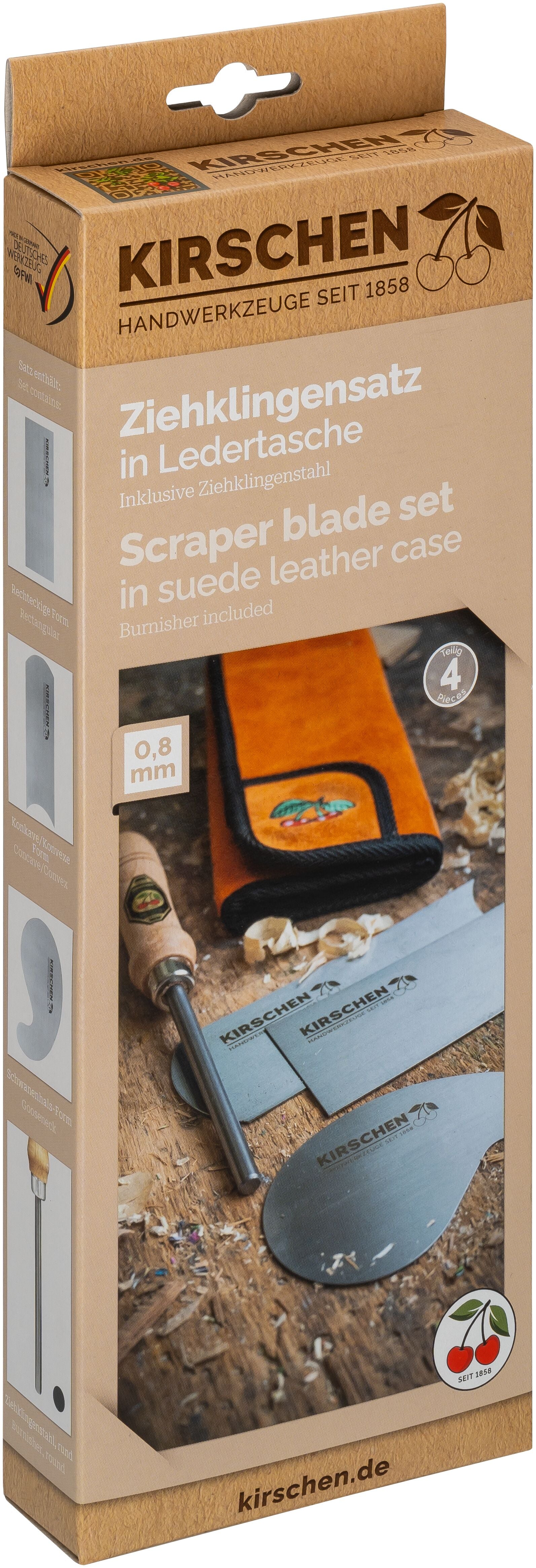 4pce Cabinet Scraper Set Incl. Burnisher In Leather Wallet