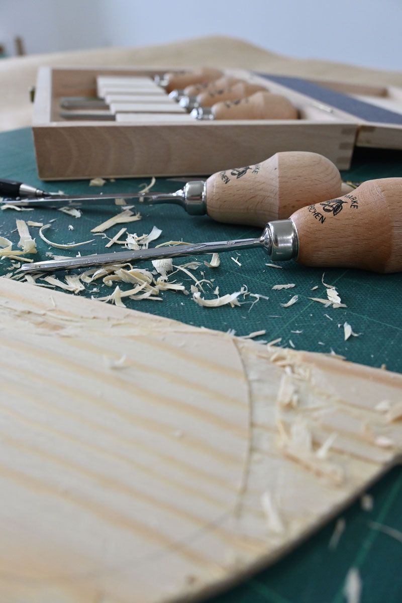 6pce Lino & Timber Pear Handle Carving Chisel Set in Wooden Box