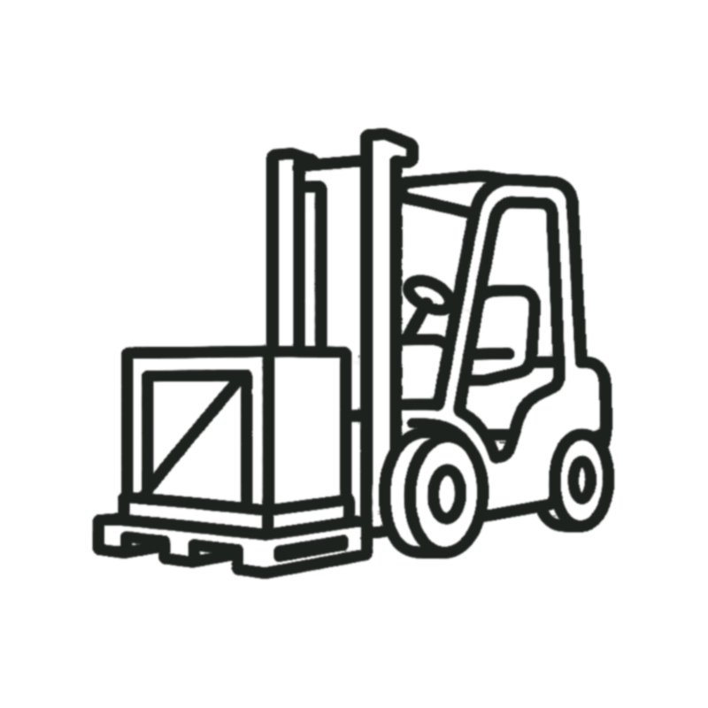 Forklift carrying a crated load
