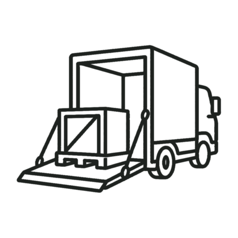Truck unloading a crate with a tailgate lift